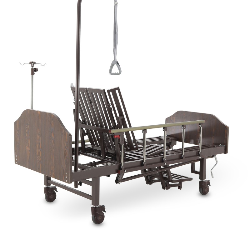 Кровать механическая Med-Mos YG-5 (ММ-5124Н-01) ЛДСП с боковым переворачиванием, туалетным устройством и функцией «кардиокресло»  с противопролежневым матрасом в комплекте