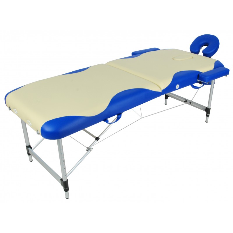 Массажный стол складной алюминиевый Med-Mos  JFAL01A 2-х секционный бежевый с синей волной  МСТ-002Л  (PA2.20.12A)