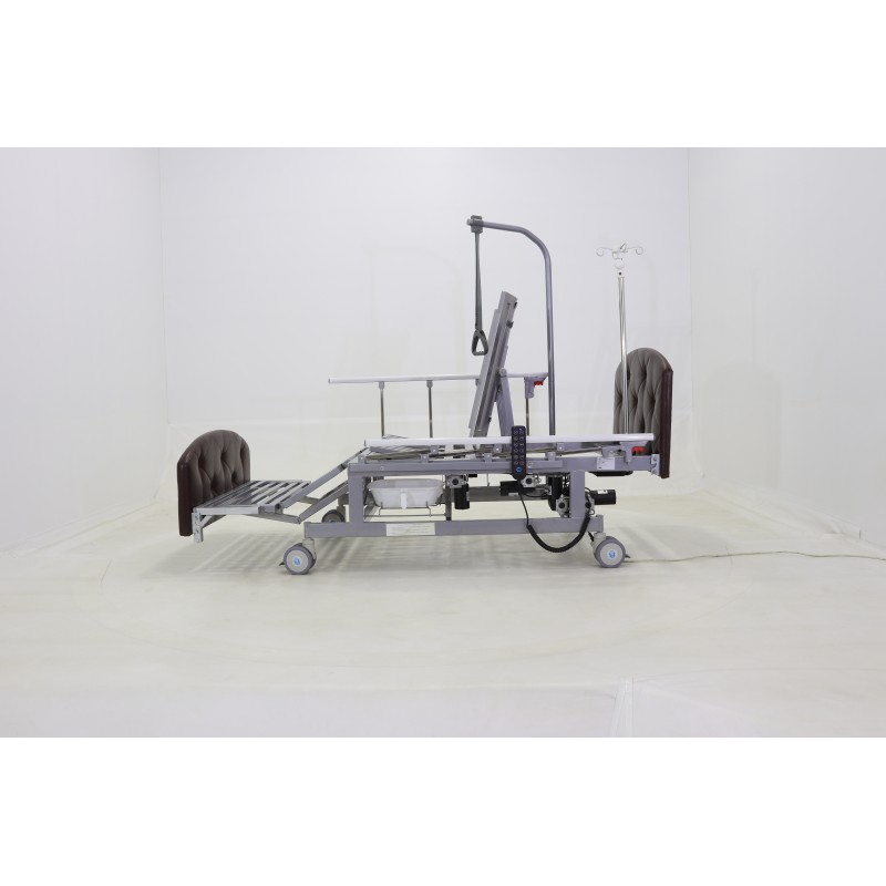 Кровать электрическая Med-Mos DB-11А (МЕ-5228Н-00)  темный премиум с боковым переворачиванием, туалетным устройством и функцией «кардиокресло»