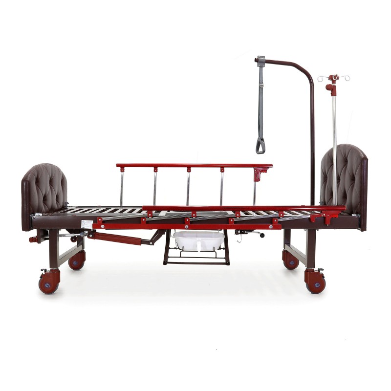 Кровать механическая Med-Mos YG-6 (MM-2124Н-11) ,темный премиум с туалетным устройством и функцией «кардиокресло»